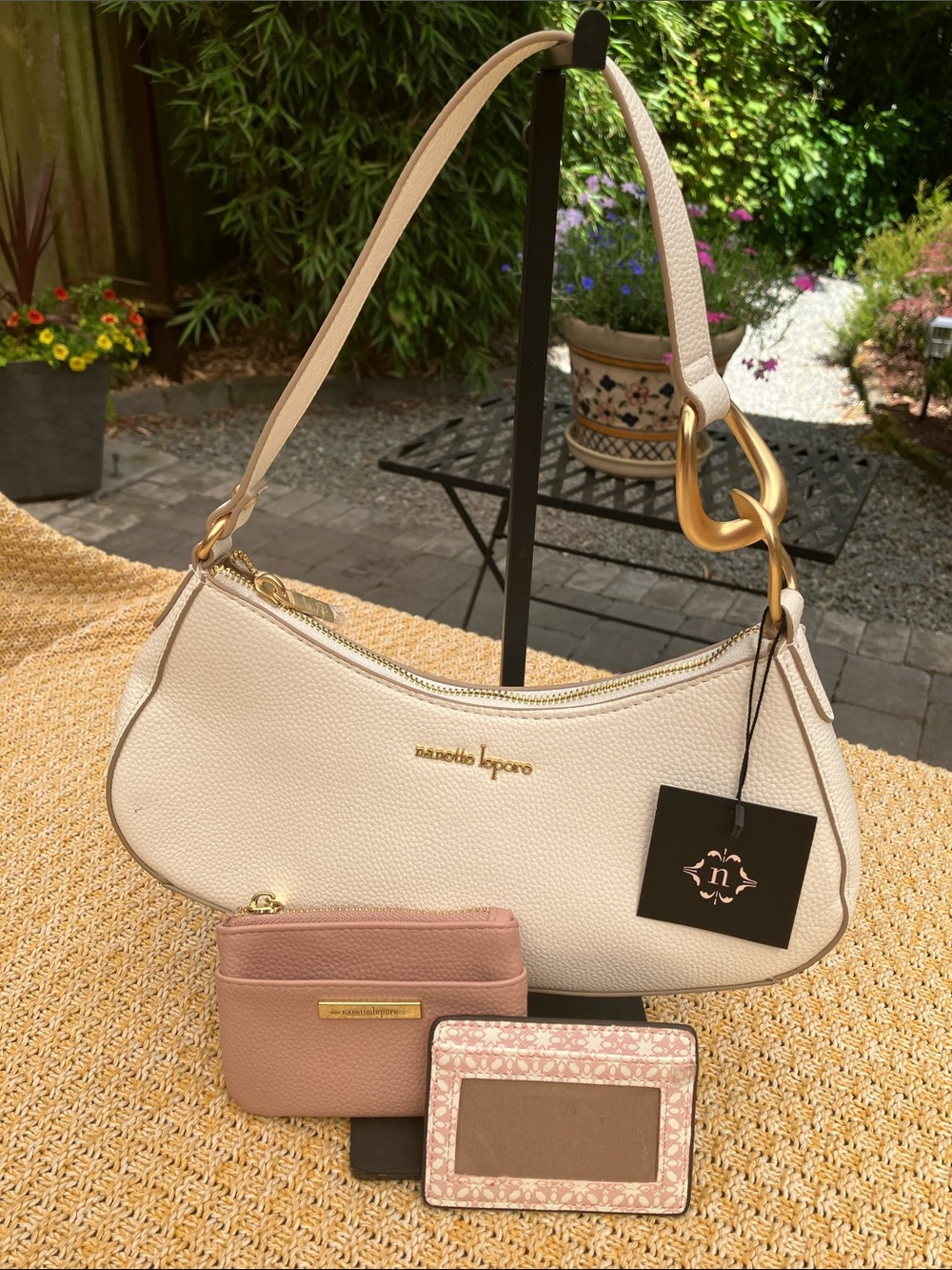 NWT Nanette Lepore “Jaala” white bagette purse + Wallet & Credit Card Holder